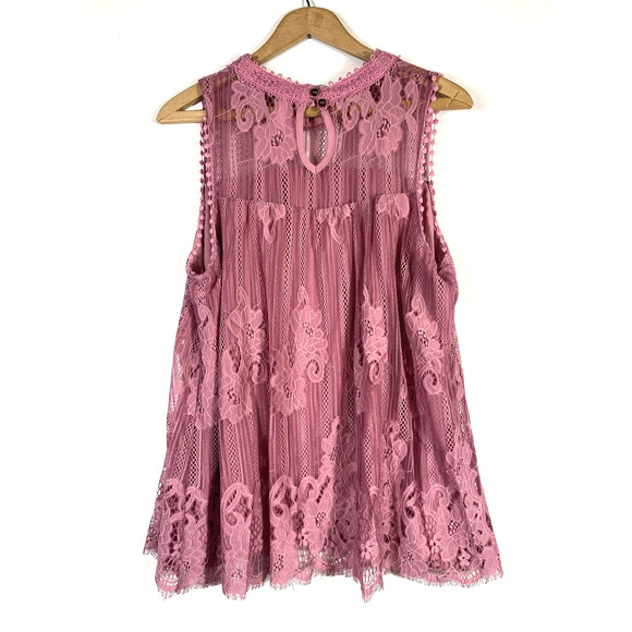 Xhilaration Tunic Tank Top Pink Lace Crochet XL Romantic Soft Girl Feminine Core - Picture 11 of 14